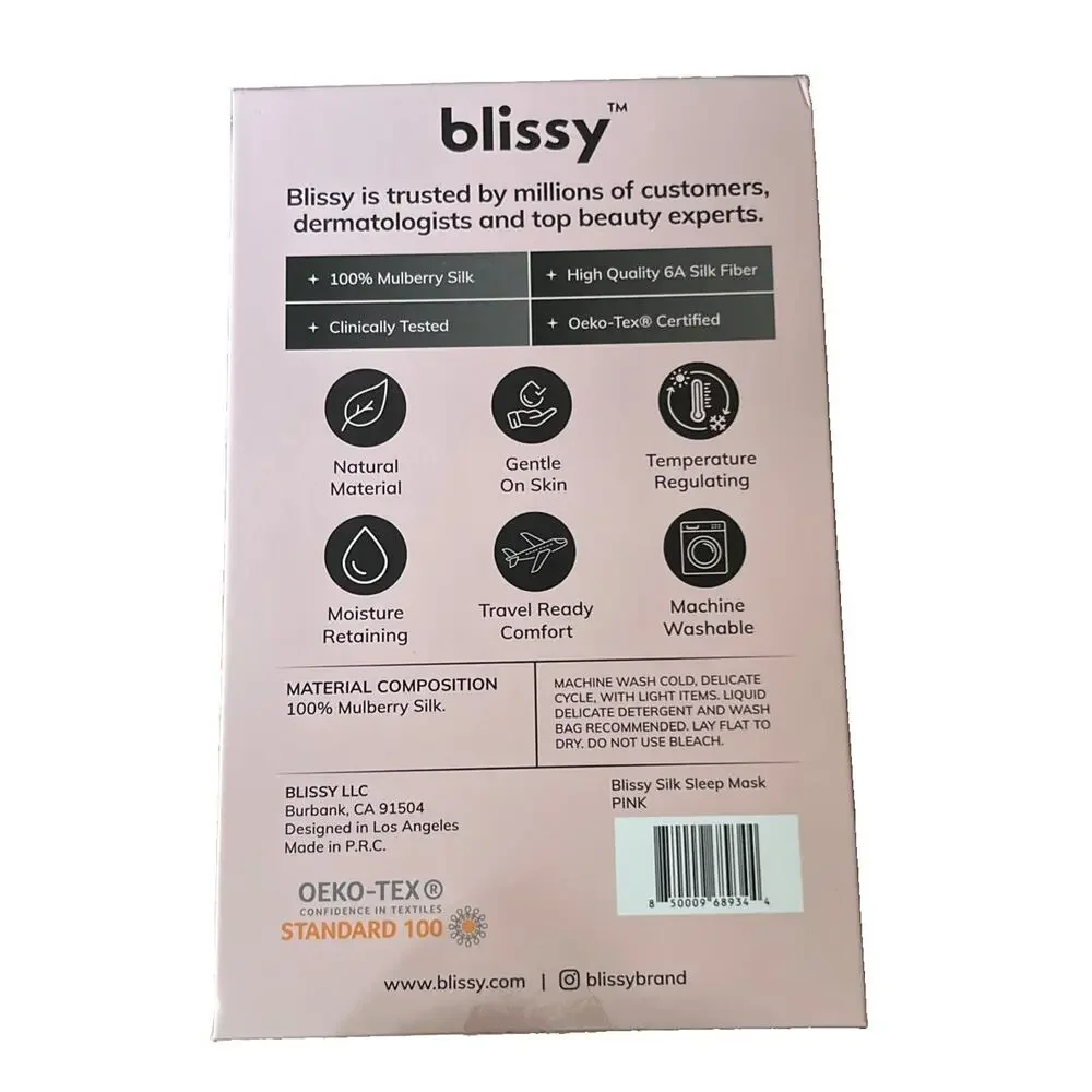 Blissy 100% Mulberry Silk Sleep Mask Pink
